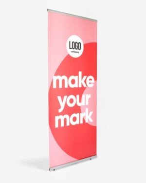 Professionele L-banner stand met UV-print voor beursstand en promotie
